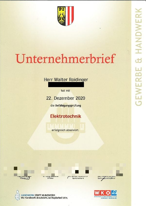 Unternehmerbrief für das Gewerbe Elektrotechnik, WKO Oberösterreich 2020